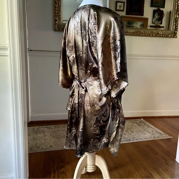 Vintage Gold 60s 70s silky Paisley Kaftan Mini butterfly Dress Angel Sleeves - Picture 8 of 16